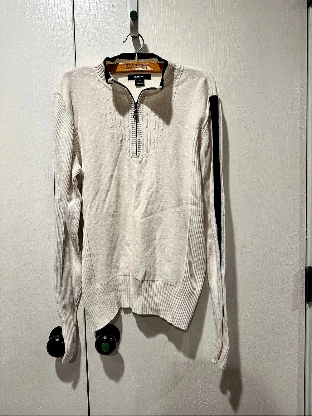 Style&co Quarter-Zip Cable-Knit Sweater Cream XL